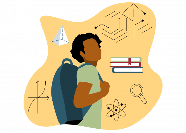 black male student illustration with backpack