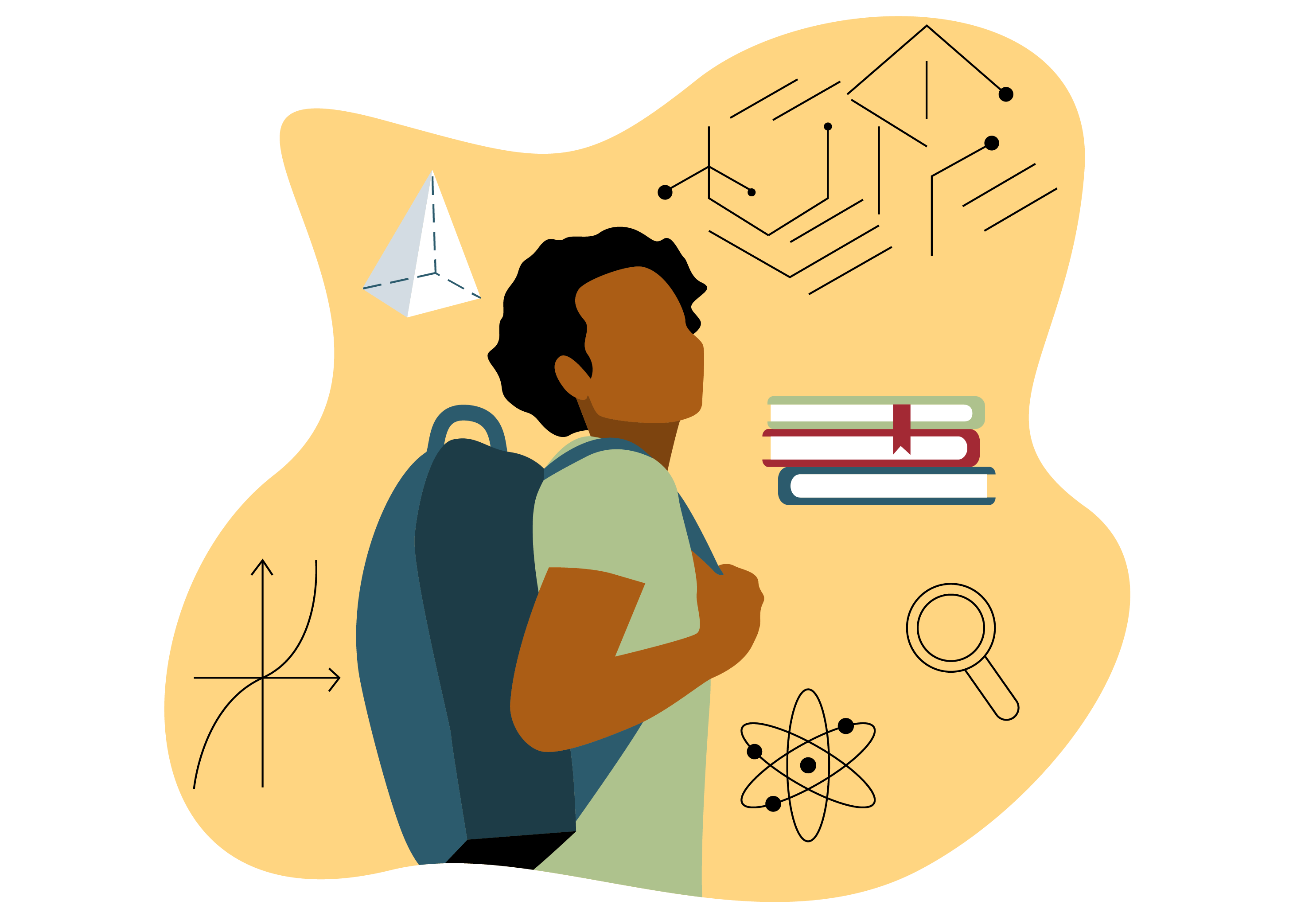 black male student illustration with backpack
