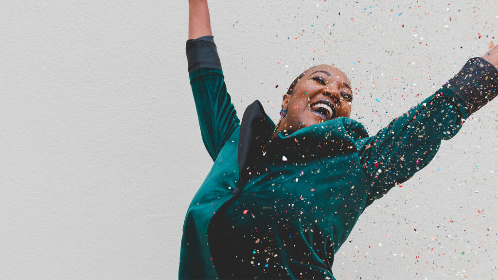 joyful woman cheering