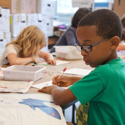 students working at a desk