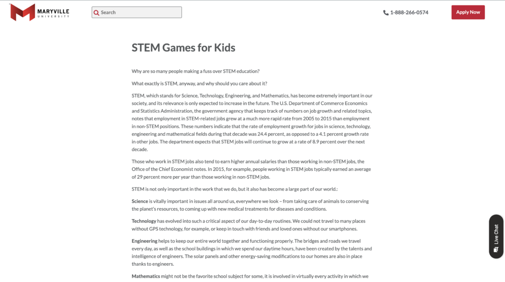 A list of STEM games for kids.