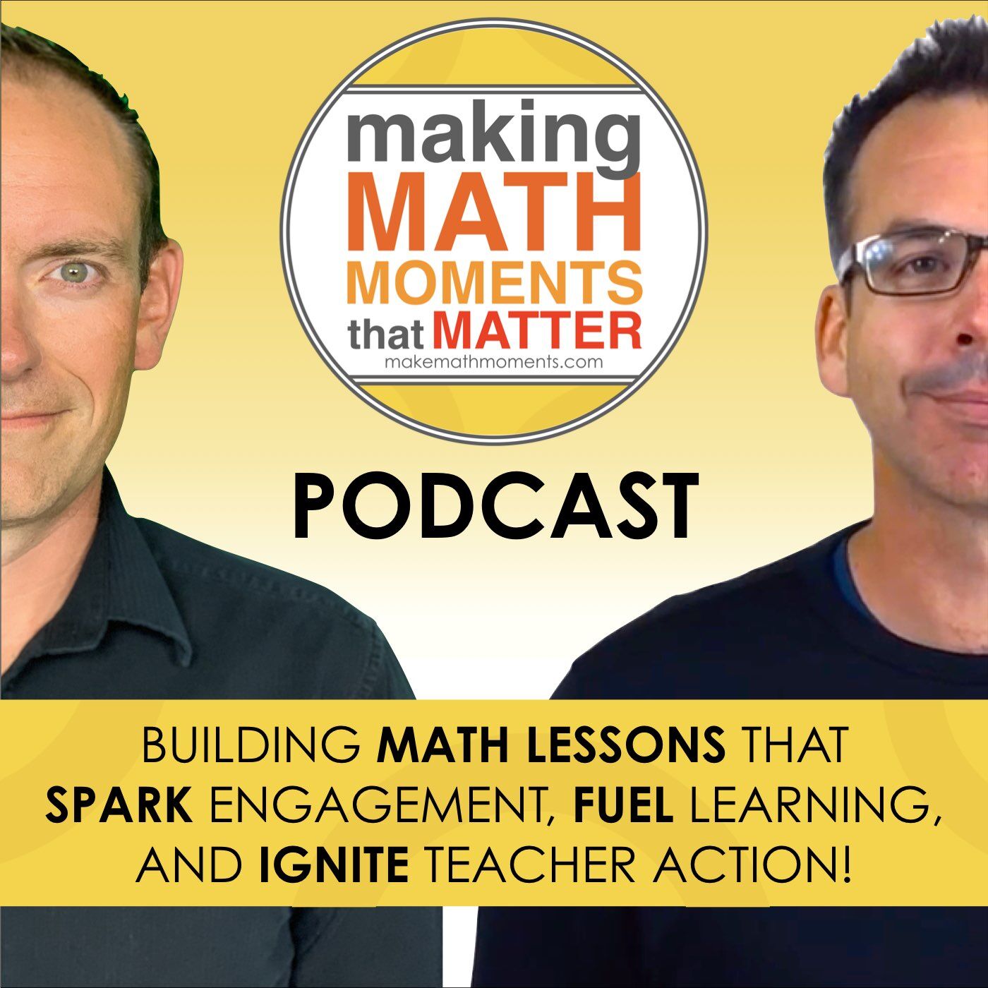 graphic that is showcasing a podcast with two guys talking about math
