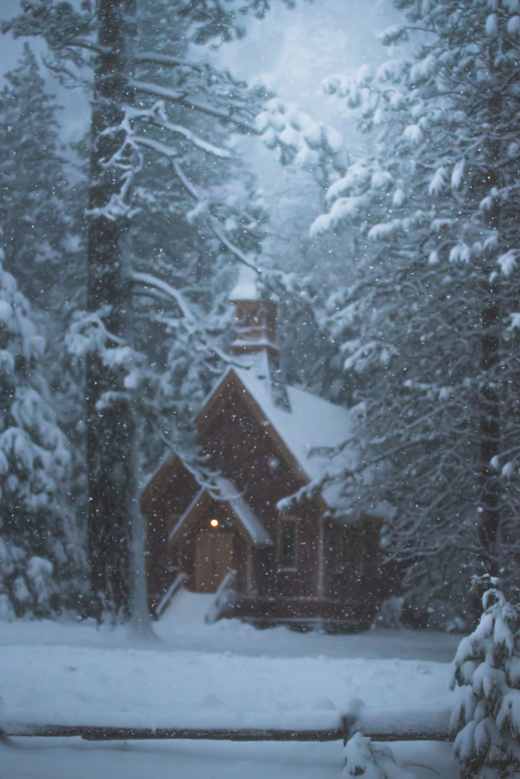 winter scene with cabin