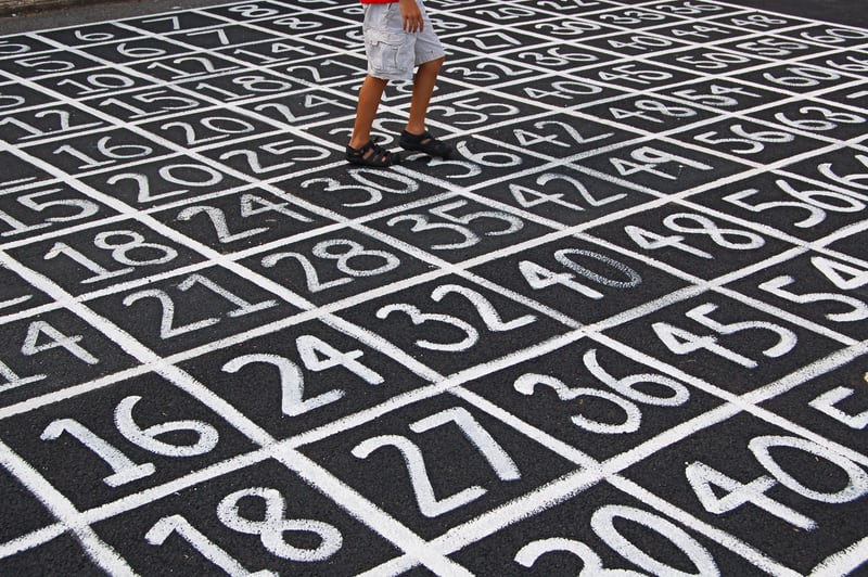 pavemnet full of chalk drawn squares with numbers in them