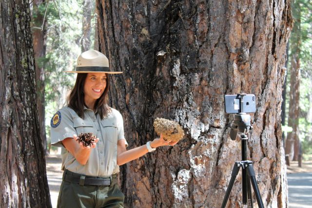 Park ranger streaming a class