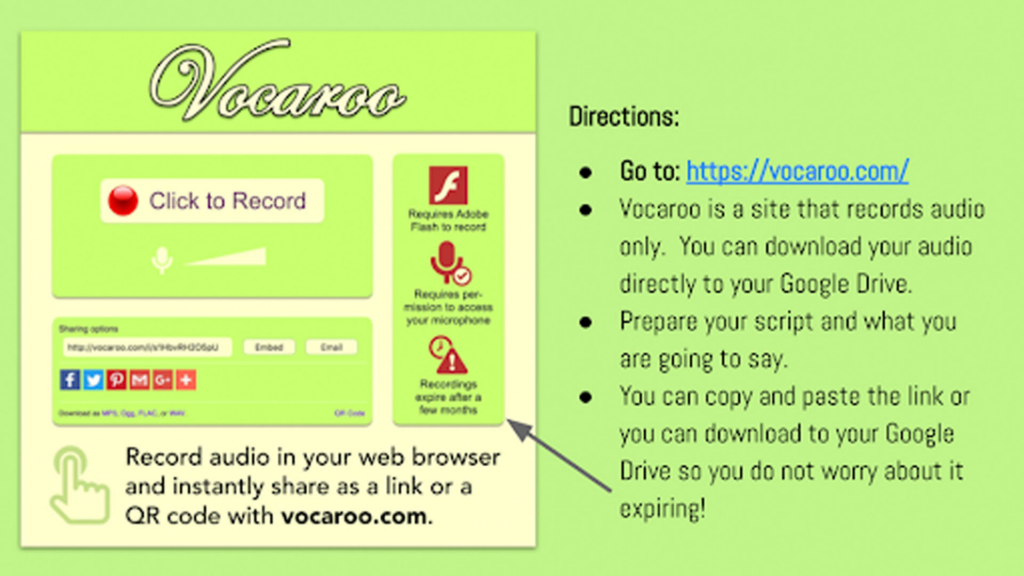 Vocaroo Instructional Sheet