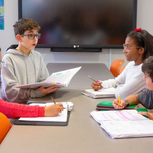 Two male middle schoolers and two female middle schoolers working