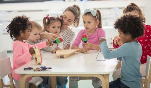 Children interacting in the classroom.