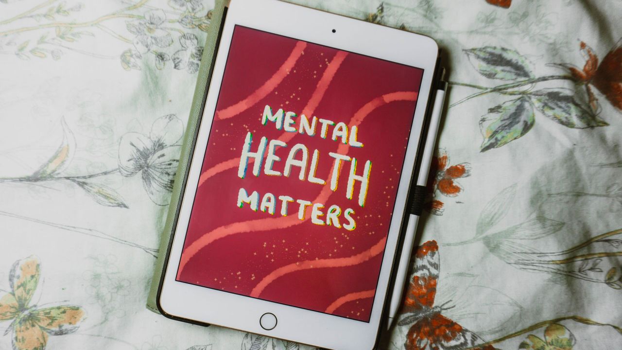 Tablet with "Mental Health Matters" on the screen.