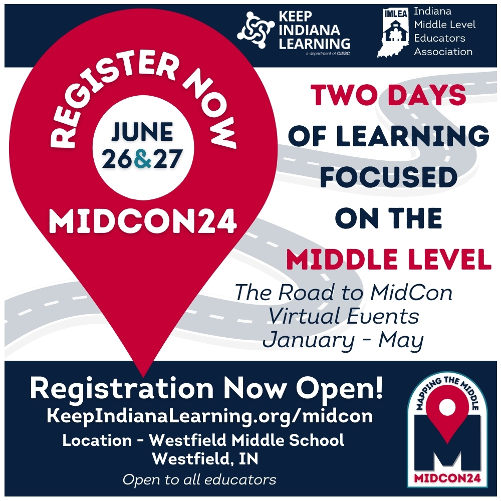 Mark your calendar for the first-of-its-kind, in-person conference designed specifically for middle school teachers, student services professionals, and administrators! MidCon 2024 will take place on June 26 & 27 in Westfield, Indiana. Featuring two full days of dynamic learning designed to elevate the middle school experience.
