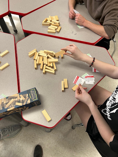 Students using building blocks.