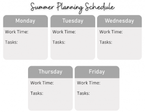 Summer Planning Schedule