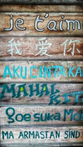 Wooden surface with messages on it.