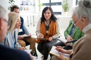 People sitting together having a discussion. 