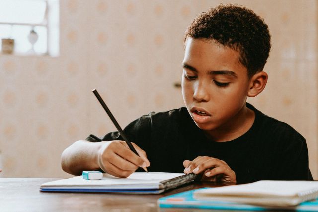 Boy doing homework.