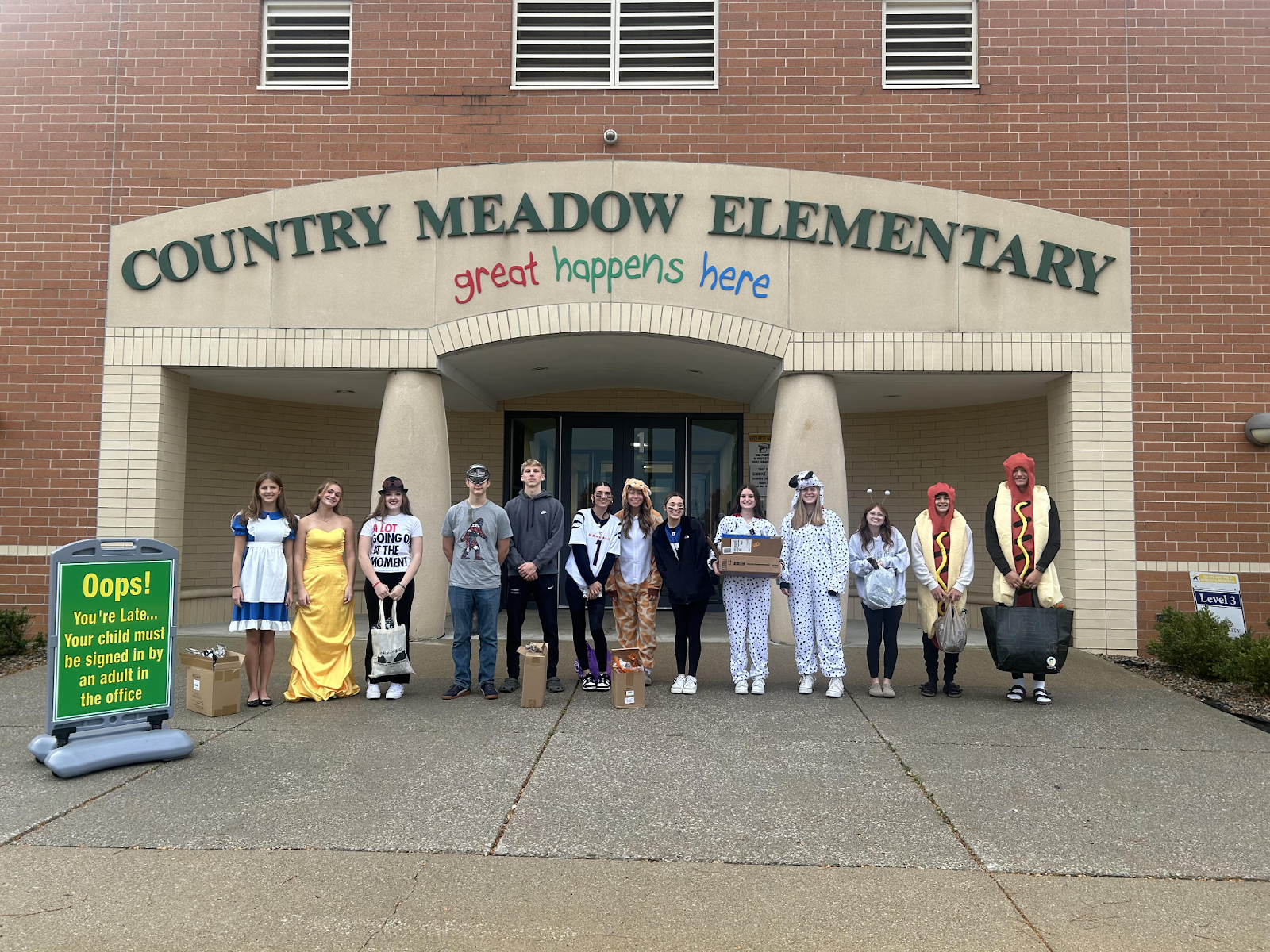 Students in costumes.