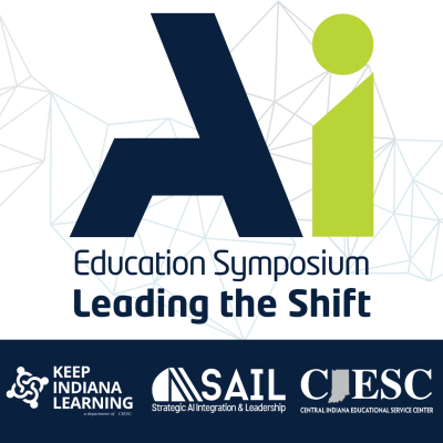 graphic stating the title of the workshop: AI education symposium leading the shift