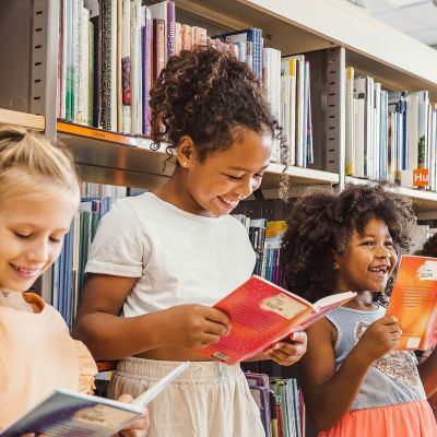 Students in a library.