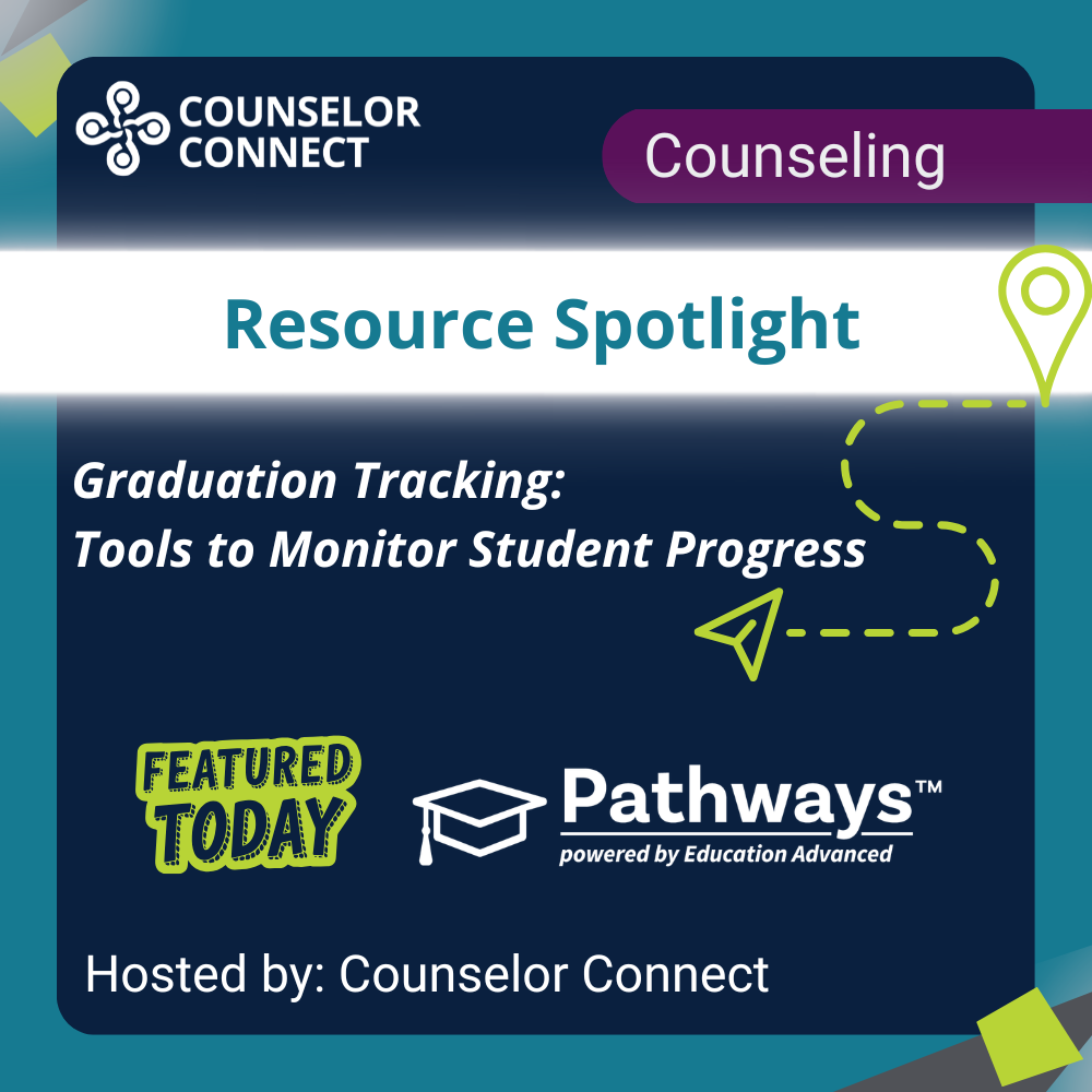 graphic stating title of the workshop: resource spotlight, graduation tracking: tools to monitor student progress