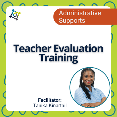 graphic stating the title of the workshop: teacher evaluation training