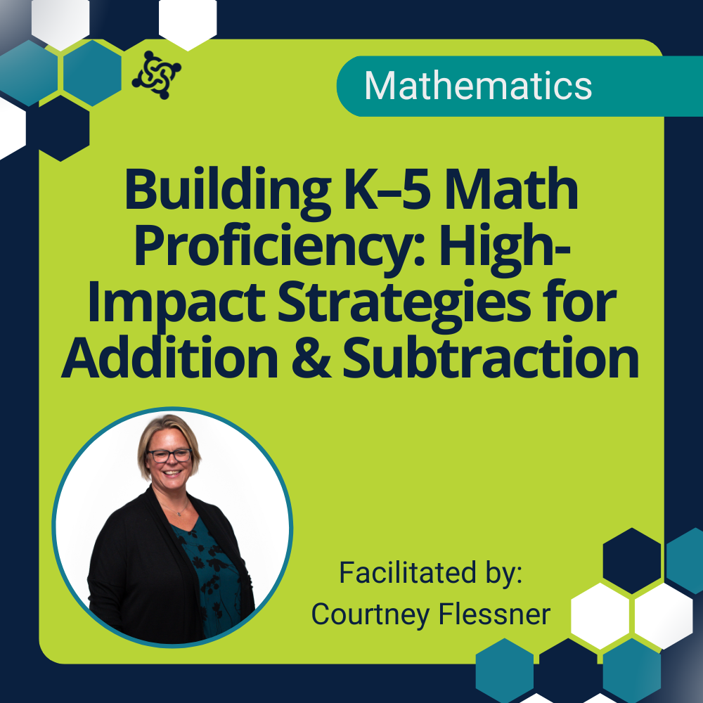 graphic stating the title of the workshop: Building K–5 Math Proficiency: High-Impact Strategies for Addition & Subtraction