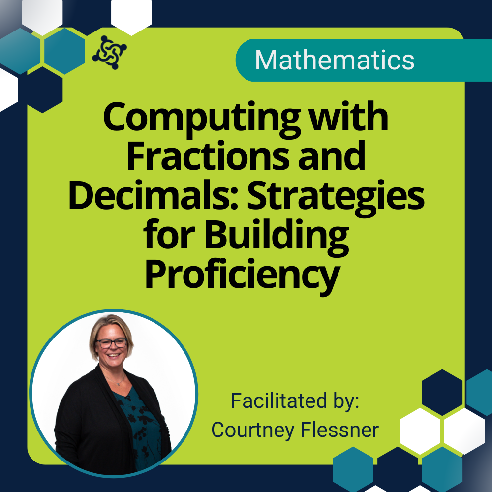 graphic stating the title of the workshop: Computing with Fractions and Decimals: Strategies for Building Proficiency