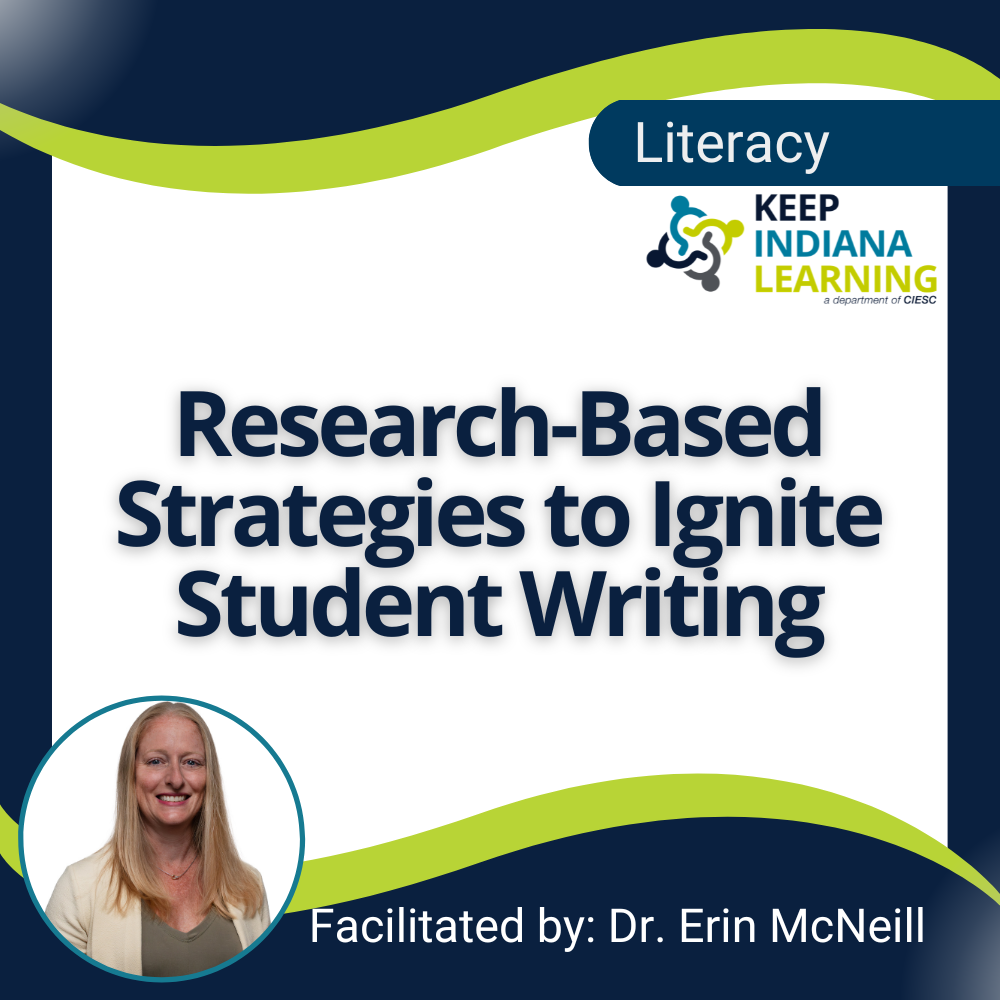 graphic stating the title of the workshop: Research-Based Strategies to Ignite Student Writing