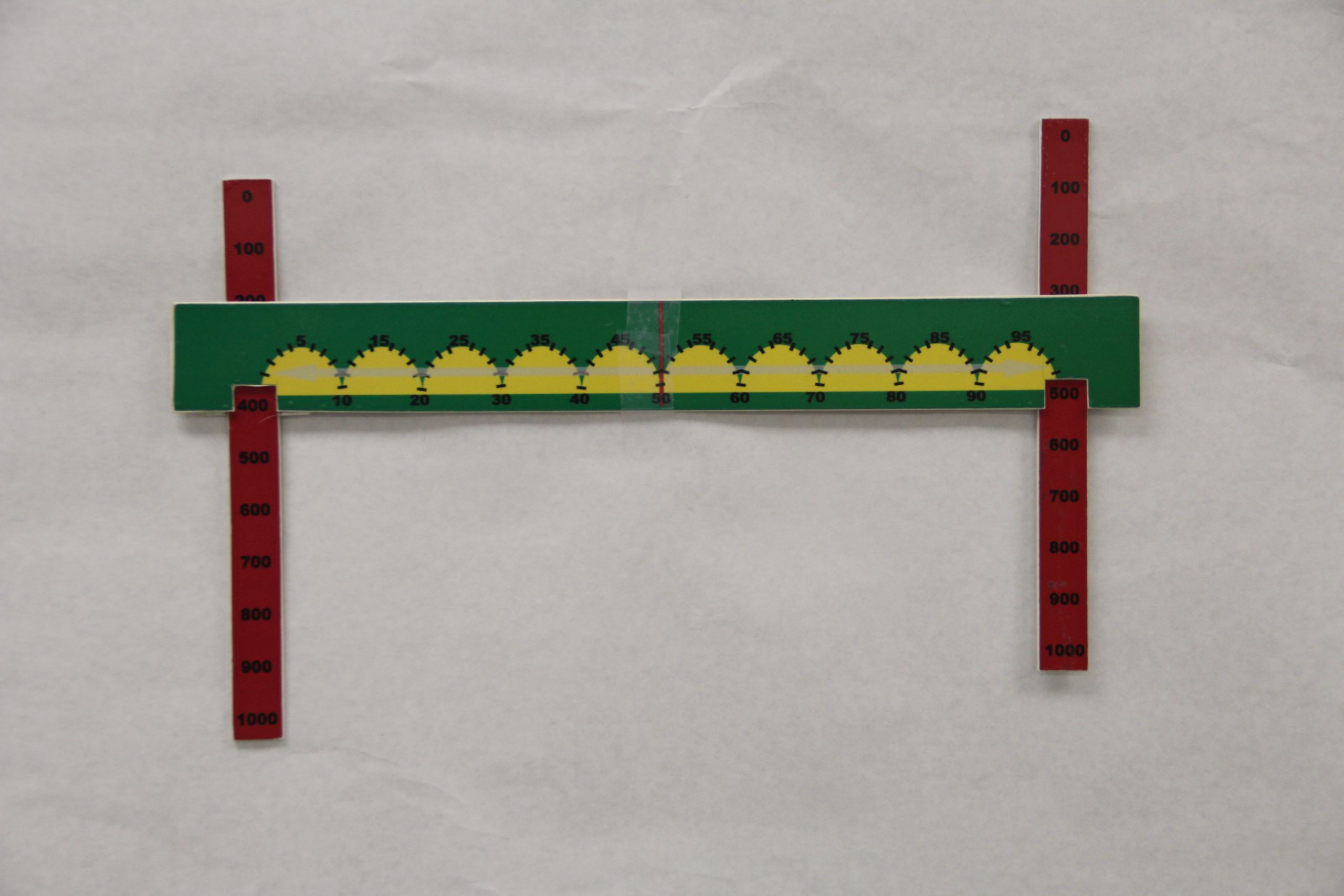 Second Prototype Green number line with yellow half circles between numbers