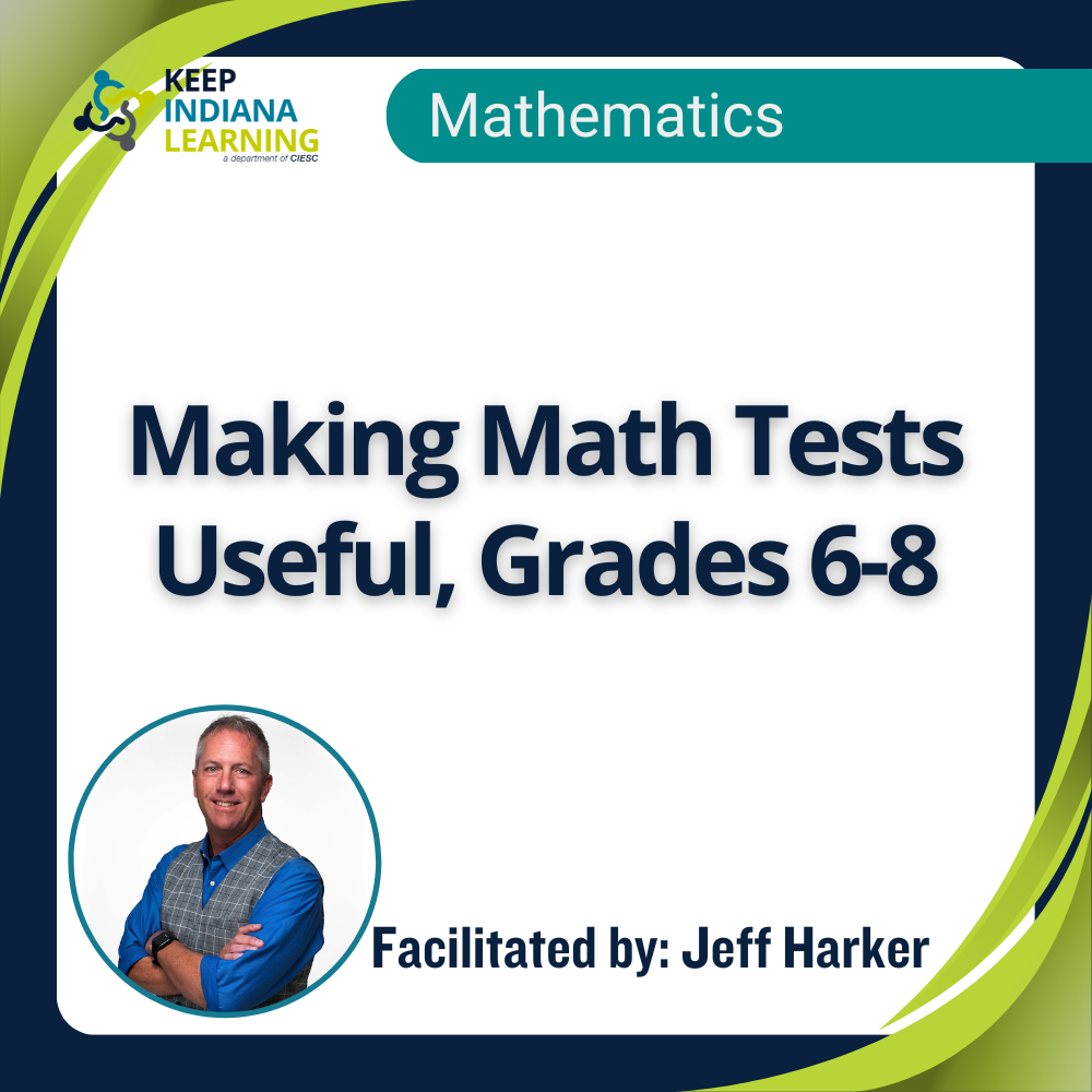 graphic stating the title of the workshop: Making Math Tests Useful, Grades 6-8
