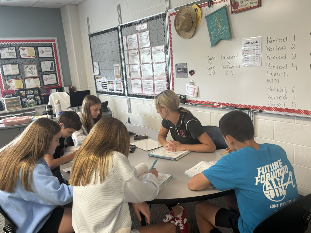 teacher working with a small group of students